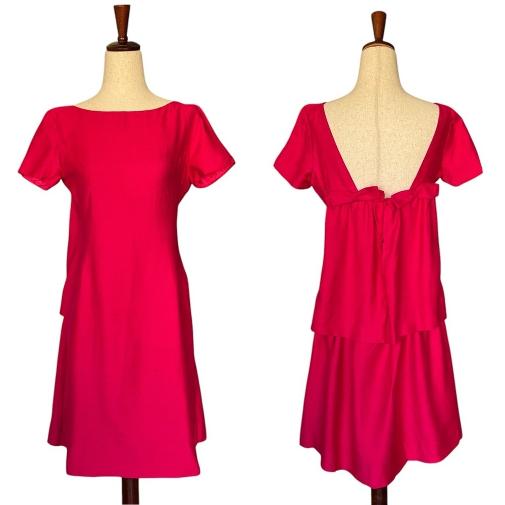 Vintage 60s Emma Domb Hot Pink Dress with Bows Back Detail Small